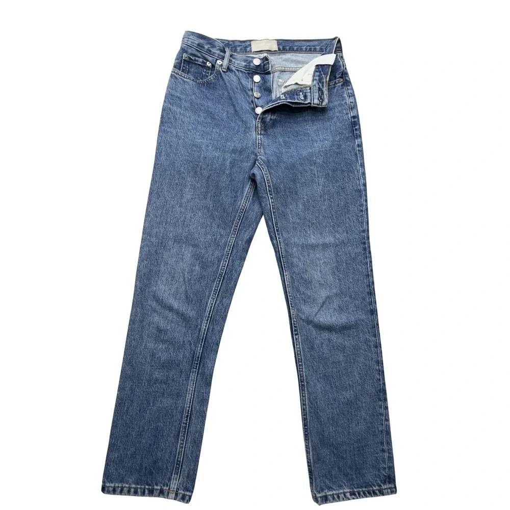 Everlane Womens Jeans 31x25 Blue Cheeky High Rise Straight Button Fly Denim